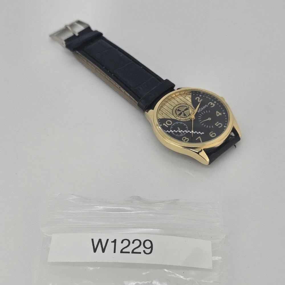 Men's Analog Watch 38MM Black Dial Black Faux Leather‎ Bands New Battery